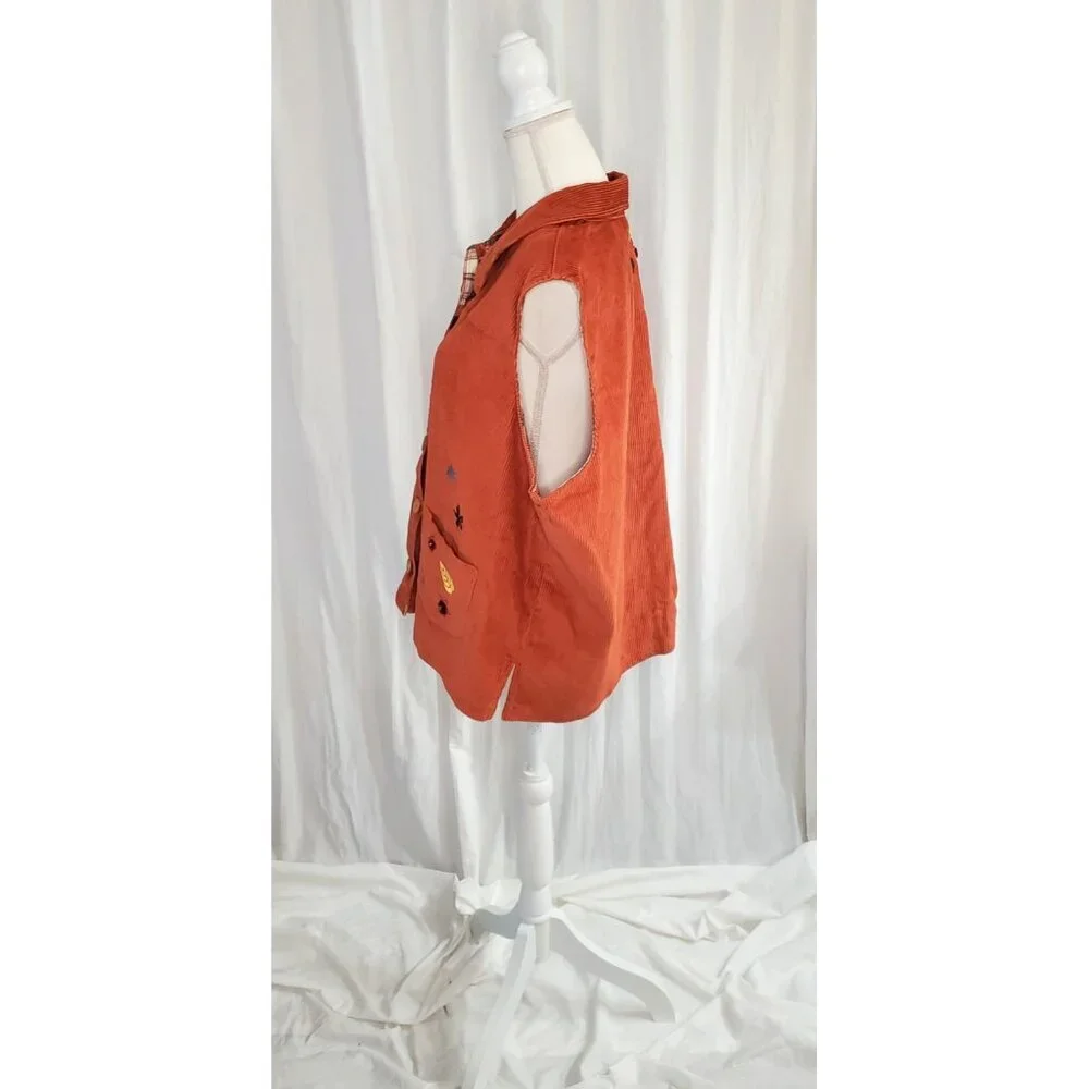 Baxter & Wells Corduroy Fall Vest Cottage Core Autumn Burnt Orange Size 2XL - Picture 11 of 16